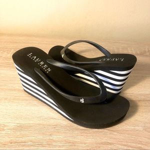 RALPH LAUREN BLACK AND WHITE WEDGE SANDAL